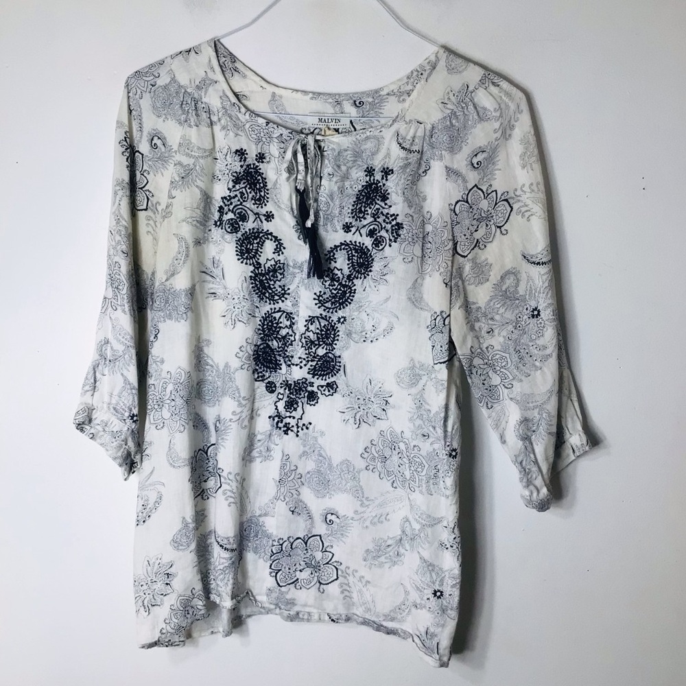 Malvin linen top women medium blue white
